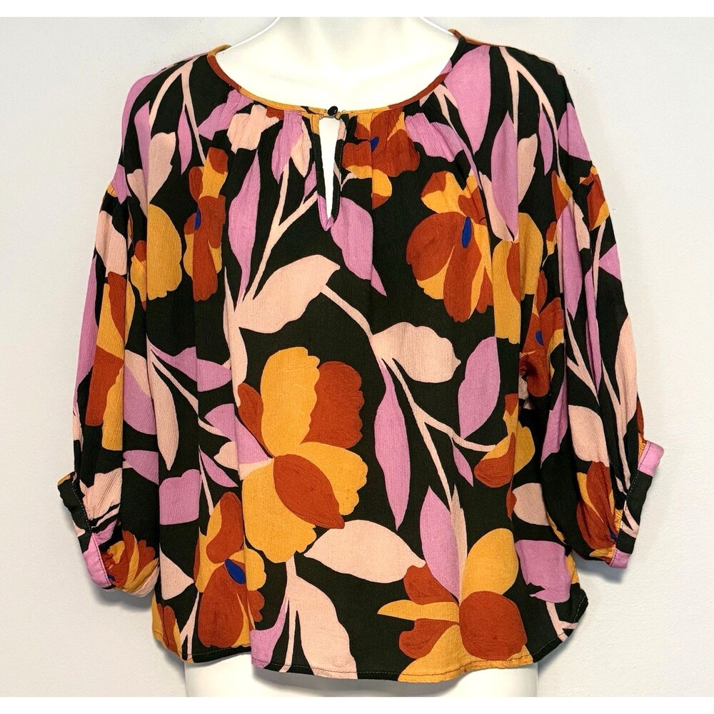 Corey Lynn Calter Puff Sleeve Blouse Sz S Floral Anthropologie Boho USA